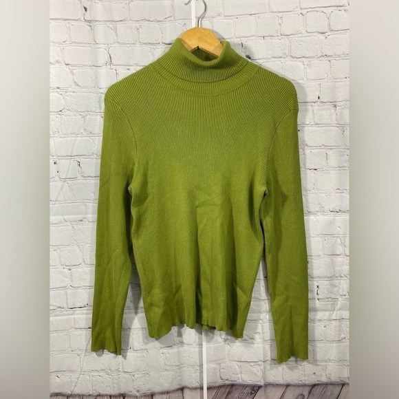 Chicos Size 2 Womens (Large) Moss Green Turtleneck Ribbed Knit Long Sleeve Top - Picture 1 of 4